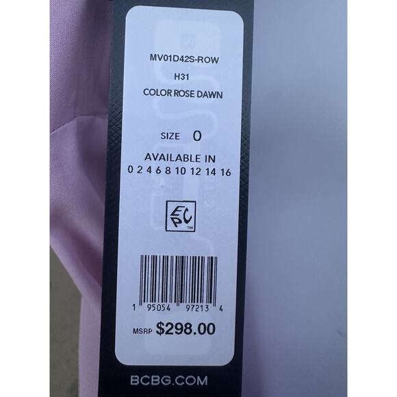 BCBG MAXAZRIA Sz 0 Pink Ruffle Cascade V-Neck Front Slit Gown $298 Bride’s Maid - Picture 12 of 16